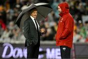 2 August 2025; Australia head coach Joe Schmidt, left, and British & Irish Lions head coach Andy Farrell before the third test match between Australia and the British & Irish Lions at Accor Stadium in Sydney, Australia. Photo by Brendan Moran/Sportsfile