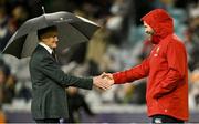 2 August 2025; Australia head coach Joe Schmidt, left, and British & Irish Lions head coach Andy Farrell before the third test match between Australia and the British & Irish Lions at Accor Stadium in Sydney, Australia. Photo by Brendan Moran/Sportsfile
