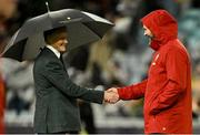 2 August 2025; Australia head coach Joe Schmidt, left, and British & Irish Lions head coach Andy Farrell before the third test match between Australia and the British & Irish Lions at Accor Stadium in Sydney, Australia. Photo by Brendan Moran/Sportsfile