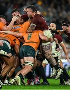 2 August 2025; Andrew Porter of British & Irish Lions is lifted by Tom Hooper of Australia, 6, during a scrum during the third test match between Australia and the British & Irish Lions at Accor Stadium in Sydney, Australia. Photo by Brendan Moran/Sportsfile