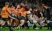 2 August 2025; Andrew Porter of British & Irish Lions is lifted by Tom Hooper of Australia, 6, during a scrum during the third test match between Australia and the British & Irish Lions at Accor Stadium in Sydney, Australia. Photo by Brendan Moran/Sportsfile