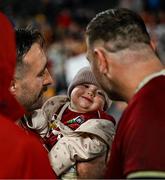 2 August 2025; Jack Conan of British & Irish Lions with his daughter Remi and teammate Tadhg Beirne after the third test match between Australia and the British & Irish Lions at Accor Stadium in Sydney, Australia. Photo by Brendan Moran/Sportsfile