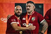 2 August 2025; British & Irish Lions players Jamison Gibson-Park, left, and Andrew Porter after the third test match between Australia and the British & Irish Lions at Accor Stadium in Sydney, Australia. Photo by Brendan Moran/Sportsfile