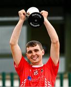 2 August 2025; Coolera/Strandhill captain Alan Scanlon lifts the cup after the Cu Chullain Cup Senior Hurling Division Two final match between Na Magha, Derry, and Coolera/Strandhill, Sligo, at Fr Tierney Park in Ballyshannon, Donegal. Photo by Ben McShane/Sportsfile