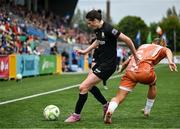 2 August 2025; Roisin Molloy of Athlone Town in action against Stela Veseli of Agram during the UEFA Women's Champions League First Qualifying Round final match between Agram and Athlone Town at Athlone Town Stadium in Westmeath. Photo by David Fitzgerald/Sportsfile