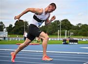 2 August 2025; Jack Raftery of Donore Harriers AC, Dublin, competes in the senior men's 400m heats during day one of the 153rd 123.ie National Track & Field Senior Championships at Morton Stadium in Dublin. Photo by Sam Barnes/Sportsfile