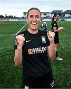 2 August 2025; Madison Gibson of Athlone Town celebrates after the UEFA Women's Champions League First Qualifying Round final match between Agram and Athlone Town at Athlone Town Stadium in Westmeath. Photo by David Fitzgerald/Sportsfile