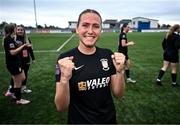 2 August 2025; Madison Gibson of Athlone Town celebrates after the UEFA Women's Champions League First Qualifying Round final match between Agram and Athlone Town at Athlone Town Stadium in Westmeath. Photo by David Fitzgerald/Sportsfile