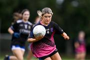 2 August 2025; Saoirse McGuinness of St Manchan's, Offaly, in action against Cumann Pheadair Naofa, Down, in the Intermediate competition at the O’Neills All-Ireland Club 7s competitions at Naomh Mearnóg GAA Club in Portmarnock, Dublin. Photo by Piaras Ó Mídheach/Sportsfile