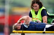 2 August 2025; Lana Skeldon of Scotland leaves the pitch to receive medical treatment during the Women's Rugby World Cup warm-up match between Ireland and Scotland at Virgin Media Park in Cork. Photo by Shauna Clinton/Sportsfile