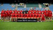 3 August 2025; The Louth squad pose for a team photograph before the TG4 All-Ireland Ladies Football Junior Championship final match between Antrim and Louth at Croke Park in Dublin. Photo by Shauna Clinton/Sportsfile