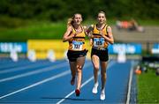 3 August 2025; Niamh Allen of Leevale AC, Cork,  right, on her way to winning the senior women's 5000m ahead of Anika Thompson of Leevale AC, Cork, left, who finished second, during day two of the 153rd 123.ie National Track & Field Senior Championships at Morton Stadium in Dublin. Photo by Sam Barnes/Sportsfile