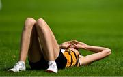 3 August 2025; Niamh Allen of Leevale AC, Cork,  reacts after winning the senior women's 5000m during day two of the 153rd 123.ie National Track & Field Senior Championships at Morton Stadium in Dublin. Photo by Sam Barnes/Sportsfile