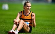 3 August 2025; Niamh Allen of Leevale AC, Cork,  reacts after winning the senior women's 5000m during day two of the 153rd 123.ie National Track & Field Senior Championships at Morton Stadium in Dublin. Photo by Sam Barnes/Sportsfile