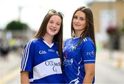 3 August 2025; Laois supporters Abbie Delaney, left, and Rebecca Cahill, from Portlaois, Laois, before the TG4 All-Ireland Ladies Football Intermediate Championship final match between Laois and Tyrone at Croke Park in Dublin. Photo by Seb Daly/Sportsfile