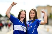 3 August 2025; Laois supporters Abbie Delaney, left, and Rebecca Cahill, from Portlaois, Laois, before the TG4 All-Ireland Ladies Football Intermediate Championship final match between Laois and Tyrone at Croke Park in Dublin. Photo by Seb Daly/Sportsfile
