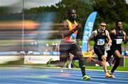 3 August 2025; (EDITOR'S NOTE; This image was created using a special effects camera filter) Israel Olatunde of Tallaght AC, Dublin, left, competes in the senior men's 100m heats during day two of the 153rd 123.ie National Track & Field Senior Championships at Morton Stadium in Dublin. Photo by Sam Barnes/Sportsfile