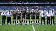 3 August 2025; Referee Shane Curley, centre, and his officials before the TG4 All-Ireland Ladies Football Intermediate Championship final match between Laois and Tyrone at Croke Park in Dublin. Photo by Shauna Clinton/Sportsfile