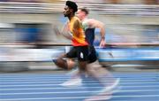 3 August 2025; Sean Aigboboh of Tallaght AC, Dublin, competes in the senior men's 100 heats during day two of the 153rd 123.ie National Track & Field Senior Championships at Morton Stadium in Dublin. Photo by Sam Barnes/Sportsfile