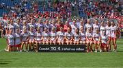 3 August 2025; The Tyrone squad pose for a team photograph before the TG4 All-Ireland Ladies Football Intermediate Championship final match between Laois and Tyrone at Croke Park in Dublin. Photo by Shauna Clinton/Sportsfile