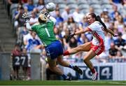 3 August 2025; Sláine McCarroll of Tyrone kicks a point during the TG4 All-Ireland Ladies Football Intermediate Championship final match between Laois and Tyrone at Croke Park in Dublin. Photo by Shauna Clinton/Sportsfile