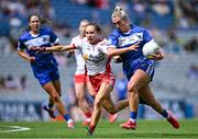 3 August 2025; Emma Lawlor of Laois in action against Gráinne McKenna of Tyrone during the TG4 All-Ireland Ladies Football Intermediate Championship final match between Laois and Tyrone at Croke Park in Dublin. Photo by Shauna Clinton/Sportsfile