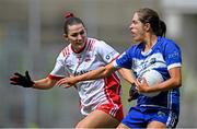 3 August 2025; Mo Nerney of Laois in action against Eimear Quinn of Tyrone during the TG4 All-Ireland Ladies Football Intermediate Championship final match between Laois and Tyrone at Croke Park in Dublin. Photo by Shauna Clinton/Sportsfile