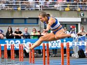 3 August 2025; Molly Scott of St Laurence O'Toole AC, Carlow, competes in the senior women's 100m hurdles heats during day two of the 153rd 123.ie National Track & Field Senior Championships at Morton Stadium in Dublin. Photo by Sam Barnes/Sportsfile