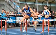 3 August 2025; Molly Scott of St Laurence O'Toole AC, Carlow, competes in the senior women's 100m hurdles heats during day two of the 153rd 123.ie National Track & Field Senior Championships at Morton Stadium in Dublin. Photo by Sam Barnes/Sportsfile