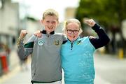 3 August 2025; Meath supporters Danny and Lucy Buggy, from Drumlee, Cavan, before the TG4 All-Ireland Ladies Football Senior Championship final match between Dublin and Meath at Croke Park in Dublin. Photo by Seb Daly/Sportsfile