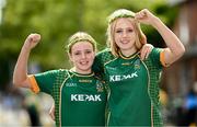 3 August 2025; Meath supporters Lauren and Megan Kavanagh, from Trim, Meath, before the TG4 All-Ireland Ladies Football Senior Championship final match between Dublin and Meath at Croke Park in Dublin. Photo by Seb Daly/Sportsfile