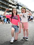 3 August 2025; Meath supporters Kate Carty, left, age 12, and Saoise Carty, age five, from Skryne, Meath, before the TG4 All-Ireland Ladies Football Senior Championship final match between Dublin and Meath at Croke Park in Dublin. Photo by Seb Daly/Sportsfile