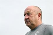 3 August 2025; Waterford head coach John Coleman is interviewed for LOITV before the SSE Airtricity Men's Premier Division match between Waterford and St Patrick's Athletic at Regional Sports Centre in Waterford. Photo by Tyler Miller/Sportsfile