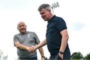 3 August 2025; Waterford head coach John Coleman, left, and St Patrick's Athletic manager Stephen Kenny before the SSE Airtricity Men's Premier Division match between Waterford and St Patrick's Athletic at Regional Sports Centre in Waterford. Photo by Tyler Miller/Sportsfile