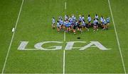 3 August 2025; Dublin players after the team photograph before the TG4 All-Ireland Ladies Football Senior Championship final match between Dublin and Meath at Croke Park in Dublin. Photo by Seb Daly/Sportsfile