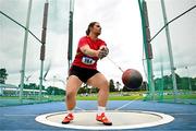 3 August 2025; Kotryna Pacerinskaite of Fanahan Mc Sweeney AC, competes in the senior women's hammer during day two of the 153rd 123.ie National Track & Field Senior Championships at Morton Stadium in Dublin. Photo by Sam Barnes/Sportsfile