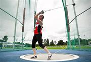 3 August 2025; Adrienne Gallen of Lifford Strabane AC, Donegal, competes in the senior women's hammer during day two of the 153rd 123.ie National Track & Field Senior Championships at Morton Stadium in Dublin. Photo by Sam Barnes/Sportsfile