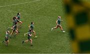 3 August 2025; Meath players before the TG4 All-Ireland Ladies Football Senior Championship final match between Dublin and Meath at Croke Park in Dublin. Photo by Seb Daly/Sportsfile