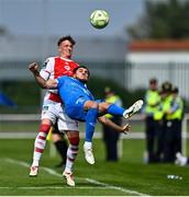 3 August 2025; Grant Horton of Waterford in action against Chris Forrester of St Patrick's Athletic during the SSE Airtricity Men's Premier Division match between Waterford and St Patrick's Athletic at Regional Sports Centre in Waterford. Photo by Tyler Miller/Sportsfile