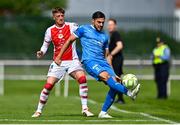 3 August 2025; Grant Horton of Waterford in action against Chris Forrester of St Patrick's Athletic during the SSE Airtricity Men's Premier Division match between Waterford and St Patrick's Athletic at Regional Sports Centre in Waterford. Photo by Tyler Miller/Sportsfile