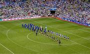 3 August 2025; Meath and Dublin players parade before the TG4 All-Ireland Ladies Football Senior Championship final match between Dublin and Meath at Croke Park in Dublin. Photo by Seb Daly/Sportsfile