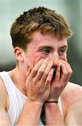 3 August 2025; Briain Cullinan of Sligo AC, reacts after finishing second in the senior men's 400m hurdles during day two of the 153rd 123.ie National Track & Field Senior Championships at Morton Stadium in Dublin. Photo by Sam Barnes/Sportsfile