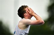 3 August 2025; Briain Cullinan of Sligo AC, reacts after finishing second in the senior men's 400m hurdles during day two of the 153rd 123.ie National Track & Field Senior Championships at Morton Stadium in Dublin. Photo by Sam Barnes/Sportsfile