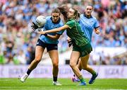 3 August 2025; Éilish O'Dowd of Dublin is tackled by Mary Kate Lynch of Meath during the TG4 All-Ireland Ladies Football Senior Championship final match between Dublin and Meath at Croke Park in Dublin. Photo by Shauna Clinton/Sportsfile