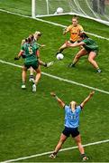 3 August 2025; Nicole Owens of Dublin scores her side's first goal during the TG4 All-Ireland Ladies Football Senior Championship final match between Dublin and Meath at Croke Park in Dublin. Photo by Seb Daly/Sportsfile