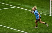 3 August 2025; Nicole Owens of Dublin celebrates after scoring her side's first goal during the TG4 All-Ireland Ladies Football Senior Championship final match between Dublin and Meath at Croke Park in Dublin. Photo by Seb Daly/Sportsfile