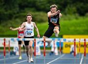 3 August 2025; Niall Carney of Clonliffe Harriers AC, Dublin, right, on his way to winning the senior men's 400m hurdles final ahead of Briain Cullinan of Sligo AC, left, who finished second, during day two of the 153rd 123.ie National Track & Field Senior Championships at Morton Stadium in Dublin. Photo by Sam Barnes/Sportsfile