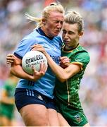 3 August 2025; Carla Rowe of Dublin in action against Mary Kate Lynch of Meath during the TG4 All-Ireland Ladies Football Senior Championship final match between Dublin and Meath at Croke Park in Dublin. Photo by Shauna Clinton/Sportsfile