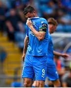 3 August 2025; Padraig Amond of Waterford reacts during the SSE Airtricity Men's Premier Division match between Waterford and St Patrick's Athletic at Regional Sports Centre in Waterford. Photo by Tyler Miller/Sportsfile