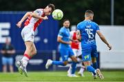 3 August 2025; Mason Melia of St Patrick's Athletic heads on goal during the SSE Airtricity Men's Premier Division match between Waterford and St Patrick's Athletic at Regional Sports Centre in Waterford. Photo by Tyler Miller/Sportsfile